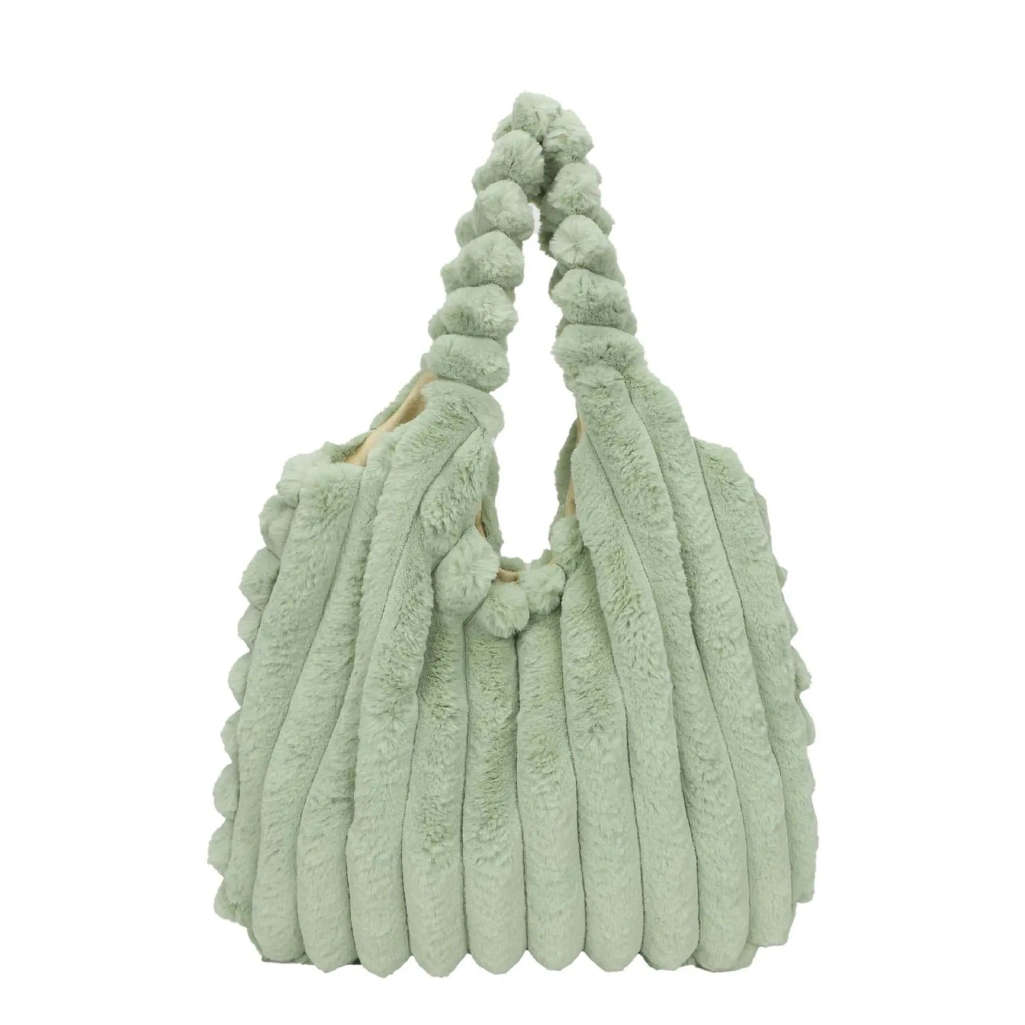 Striped Design Plush Bag Winter Fashion Shoulder Armpit Bags Large Capacity Furry Handbags Portable Cute Shopping Tote Bag - AMIR BAGS INDIA PRIVATE LIMITED