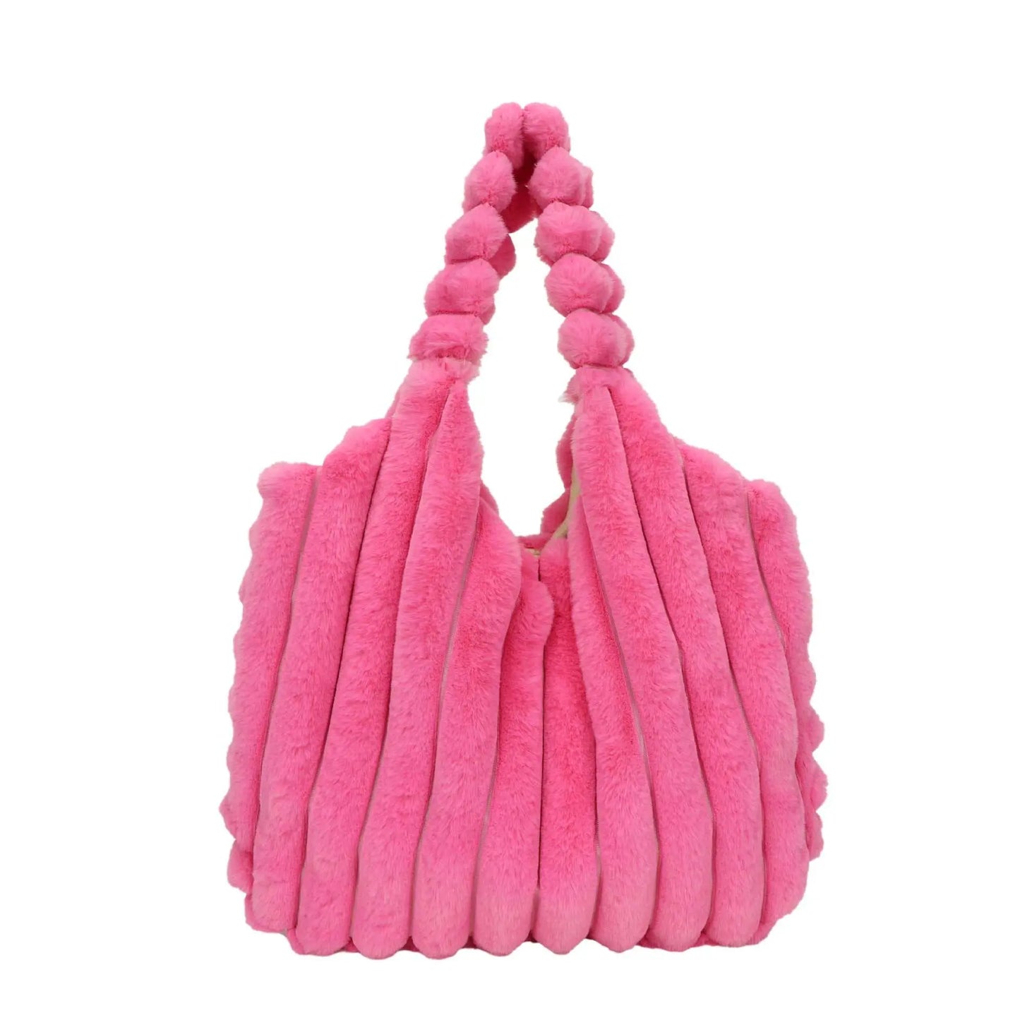 Striped Design Plush Bag Winter Fashion Shoulder Armpit Bags Large Capacity Furry Handbags Portable Cute Shopping Tote Bag - AMIR BAGS INDIA PRIVATE LIMITED