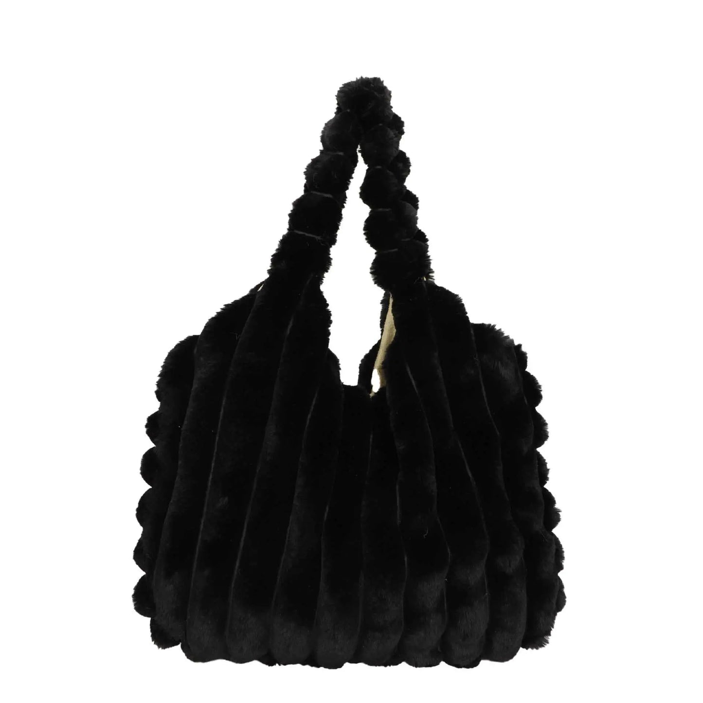 Striped Design Plush Bag Winter Fashion Shoulder Armpit Bags Large Capacity Furry Handbags Portable Cute Shopping Tote Bag - AMIR BAGS INDIA PRIVATE LIMITED