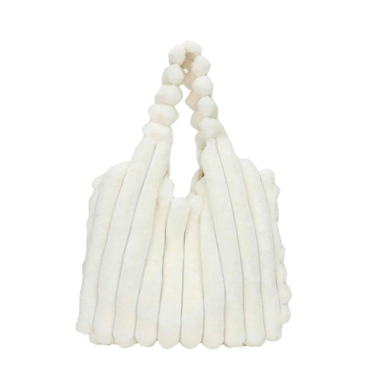 Striped Design Plush Bag Winter Fashion Shoulder Armpit Bags Large Capacity Furry Handbags Portable Cute Shopping Tote Bag - AMIR BAGS INDIA PRIVATE LIMITED