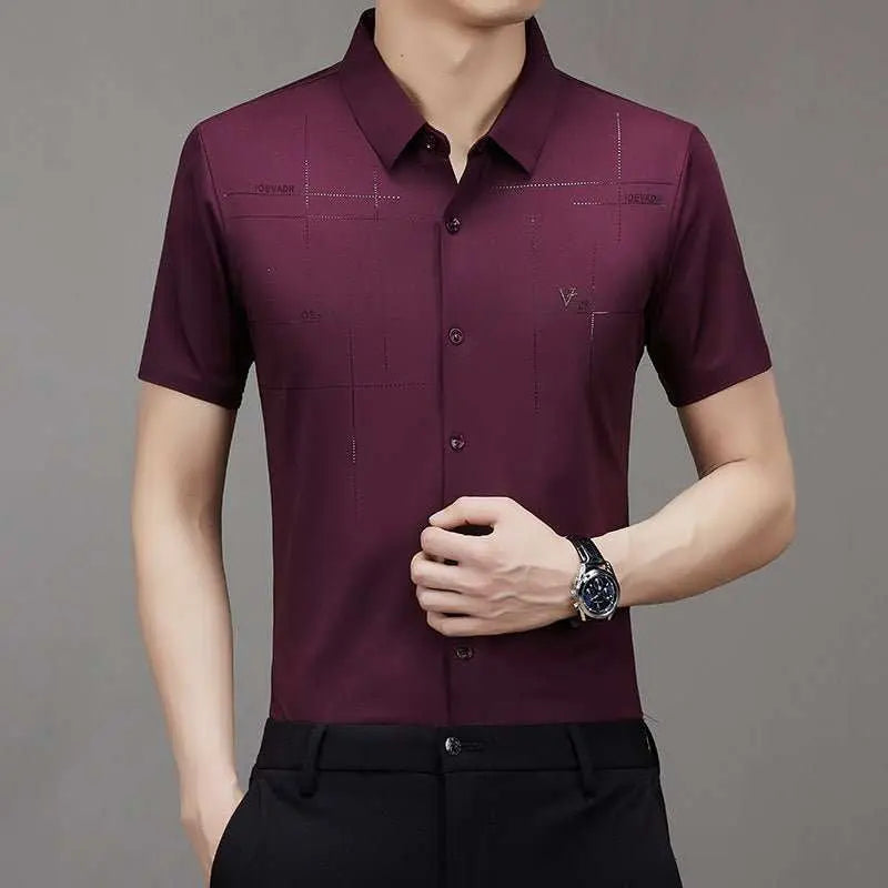 Summer New Men's Short-sleeved Shirt Seamless Business ShirtProduct information:Pattern: stripes Thickness: ordinary Color: white, black, wine red, dark green, dark blue, mechanical blue, sky blue Main fabric composition: PolDropshipmanAMIR BAGS INDIA PRIVATE LIMITEDnull
