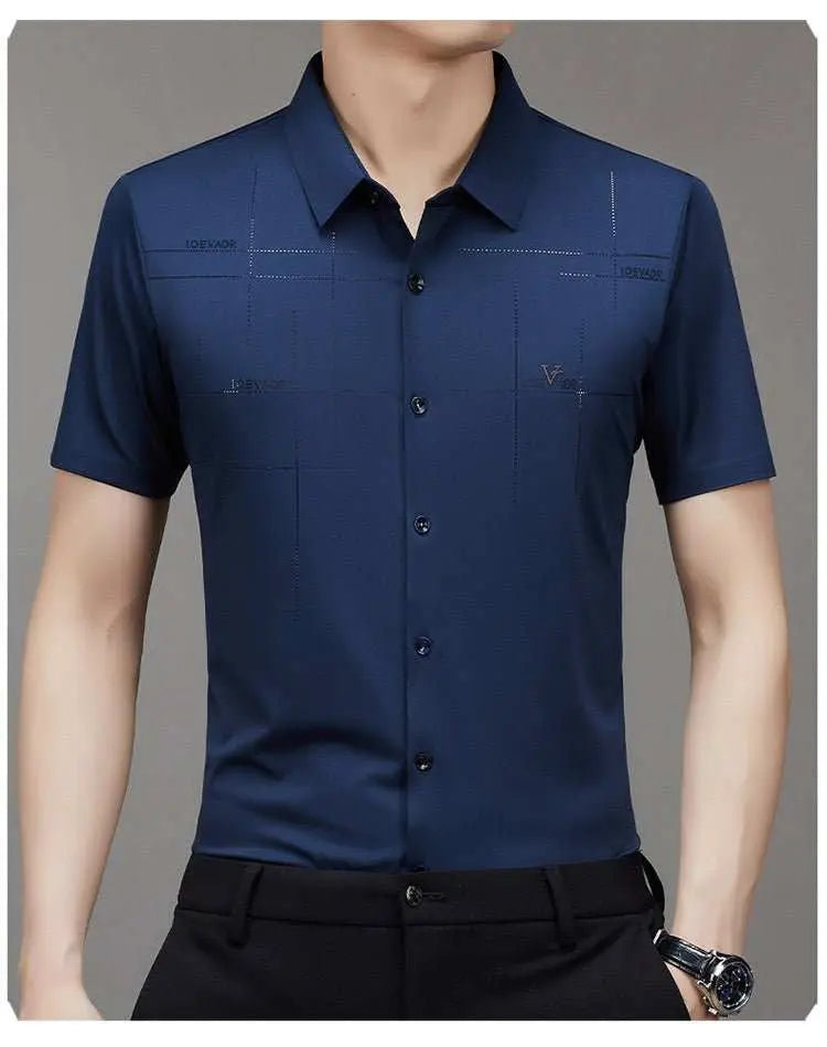 Summer New Men's Short-sleeved Shirt Seamless Business ShirtProduct information:Pattern: stripes Thickness: ordinary Color: white, black, wine red, dark green, dark blue, mechanical blue, sky blue Main fabric composition: PolDropshipmanAMIR BAGS INDIA PRIVATE LIMITEDnull