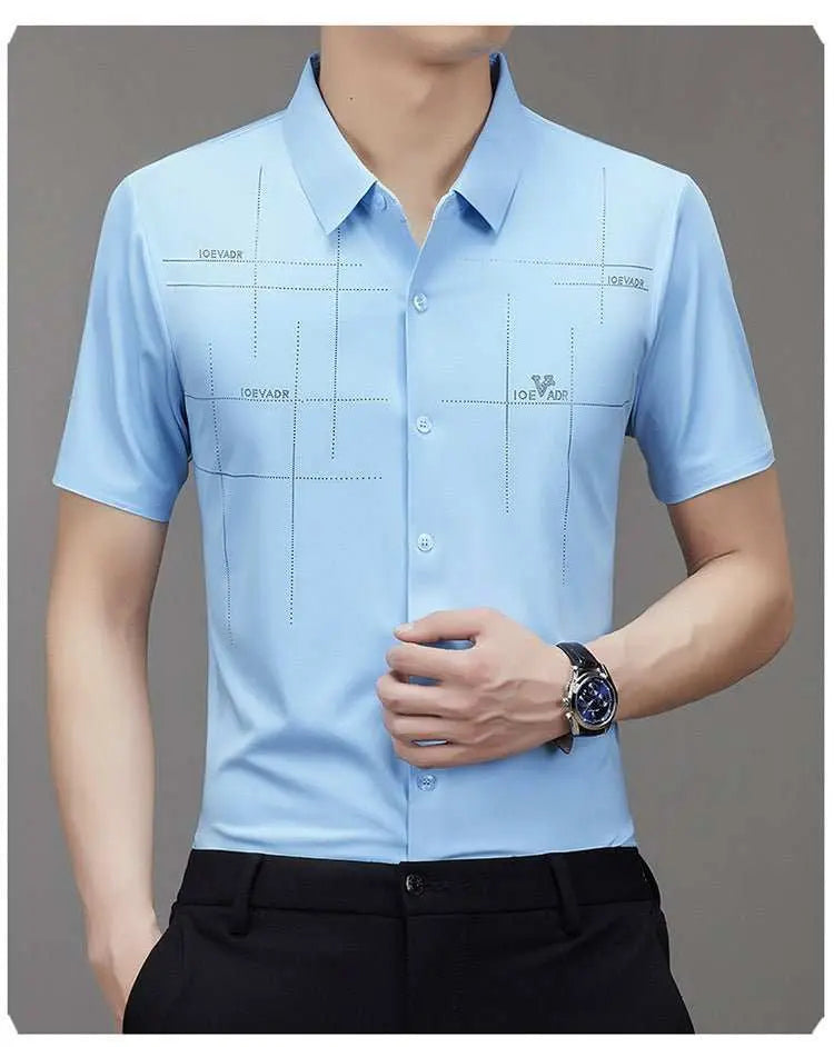 Summer New Men's Short-sleeved Shirt Seamless Business ShirtProduct information:Pattern: stripes Thickness: ordinary Color: white, black, wine red, dark green, dark blue, mechanical blue, sky blue Main fabric composition: PolDropshipmanAMIR BAGS INDIA PRIVATE LIMITEDnull
