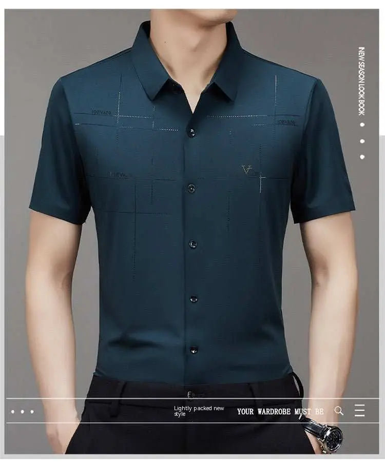 Summer New Men's Short-sleeved Shirt Seamless Business ShirtProduct information:Pattern: stripes Thickness: ordinary Color: white, black, wine red, dark green, dark blue, mechanical blue, sky blue Main fabric composition: PolDropshipmanAMIR BAGS INDIA PRIVATE LIMITEDnull