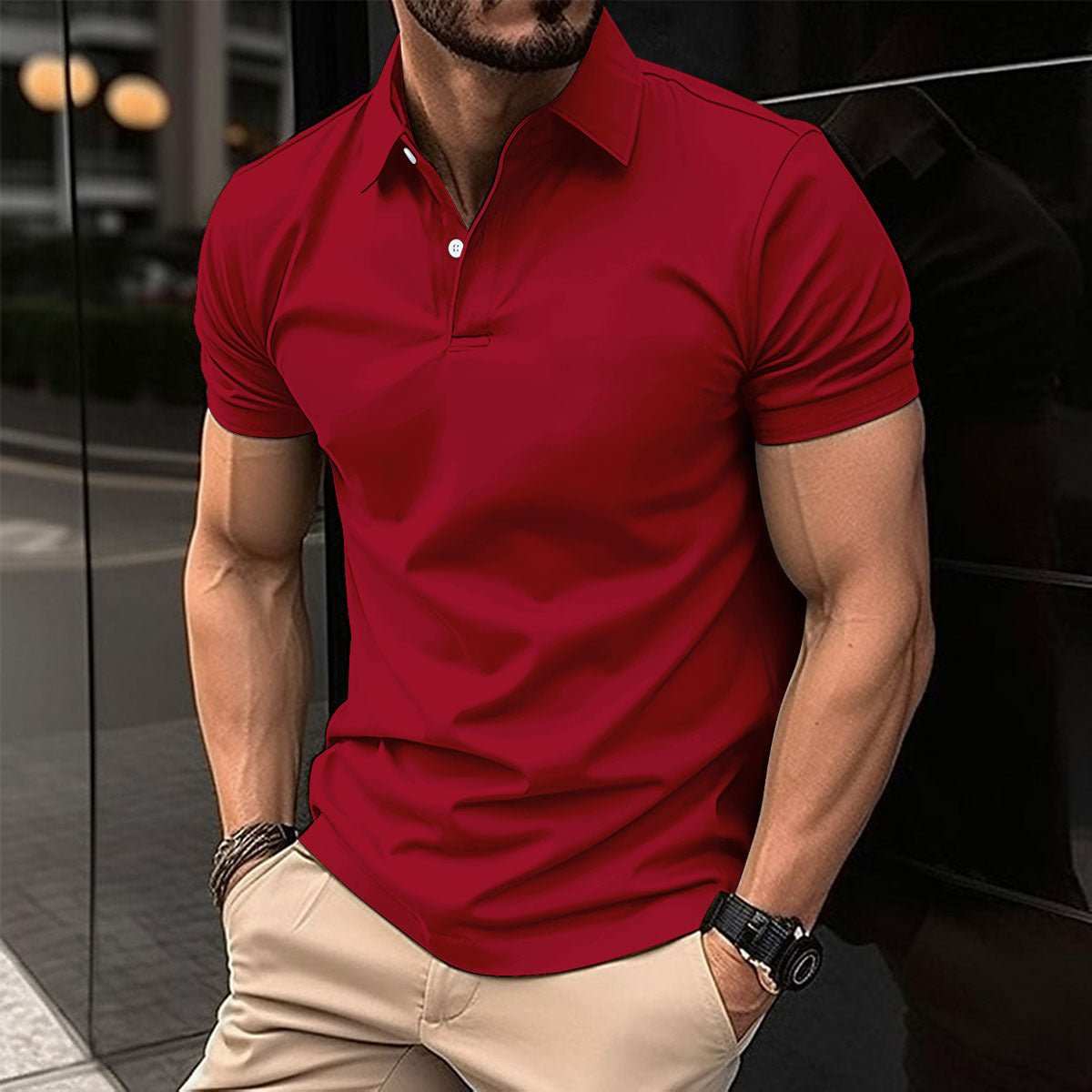 Summer Short Sleeve Polo Shirt Men Solid Color Button Lapel Button Top - AMIR BAGS INDIA PRIVATE LIMITED