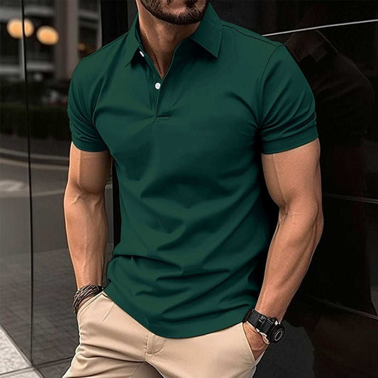 Summer Short Sleeve Polo Shirt Men Solid Color Button Lapel Button Top - AMIR BAGS INDIA PRIVATE LIMITED