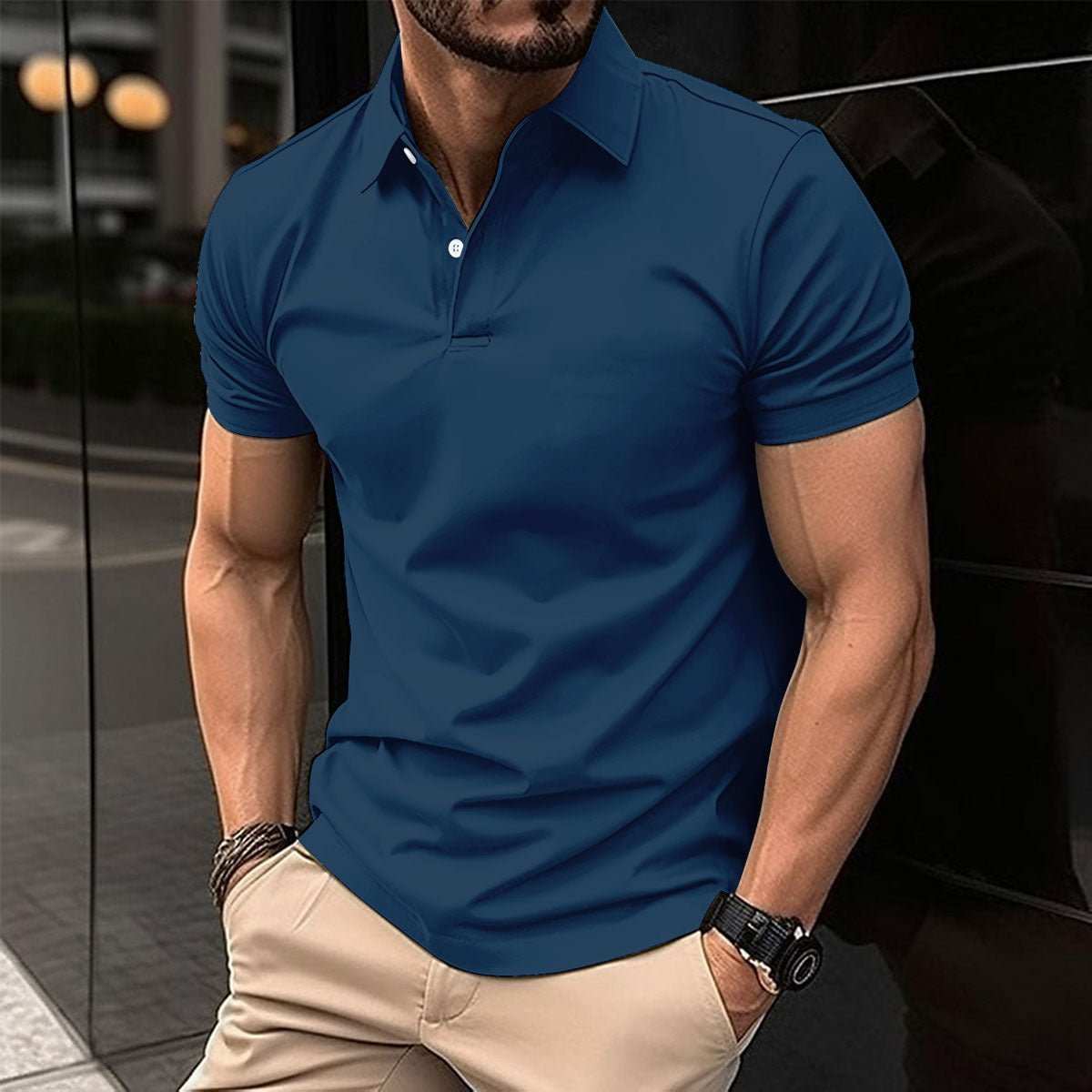 Summer Short Sleeve Polo Shirt Men Solid Color Button Lapel Button Top - AMIR BAGS INDIA PRIVATE LIMITED