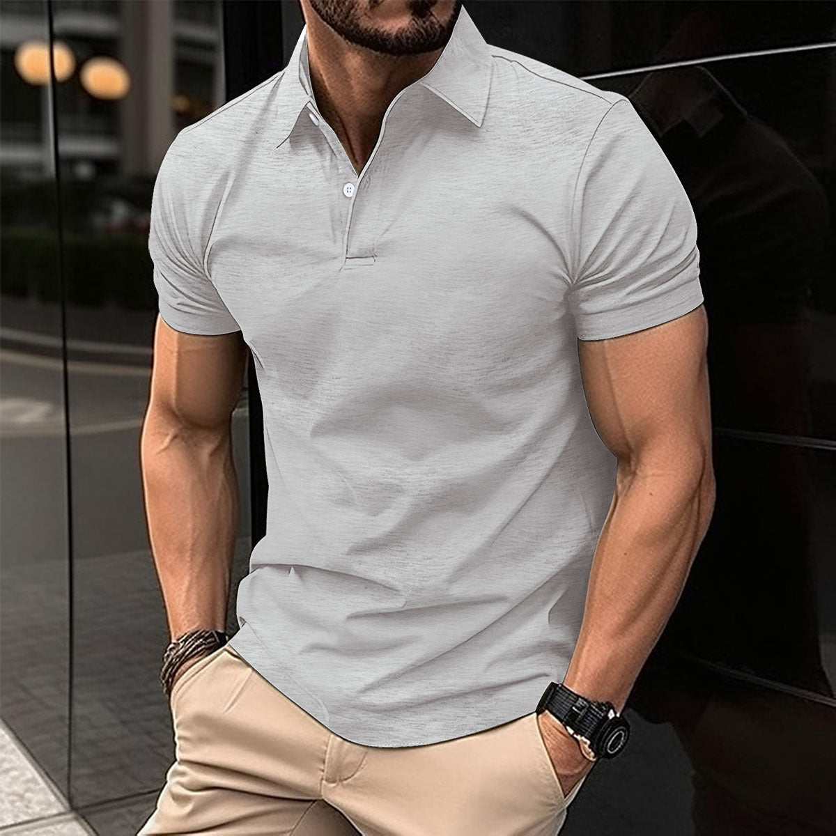 Summer Short Sleeve Polo Shirt Men Solid Color Button Lapel Button Top - AMIR BAGS INDIA PRIVATE LIMITED