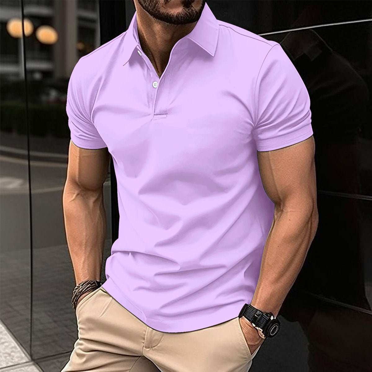 Summer Short Sleeve Polo Shirt Men Solid Color Button Lapel Button Top - AMIR BAGS INDIA PRIVATE LIMITED