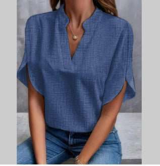 Summer Short - sleeved Chiffon Shirt New V - neck Shirt Women's Casual Versatile Clothing - AMIR BAGS INDIA PRIVATE LIMITED