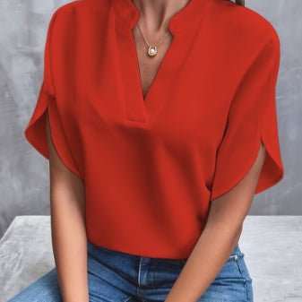 Summer Short - sleeved Chiffon Shirt New V - neck Shirt Women's Casual Versatile Clothing - AMIR BAGS INDIA PRIVATE LIMITED