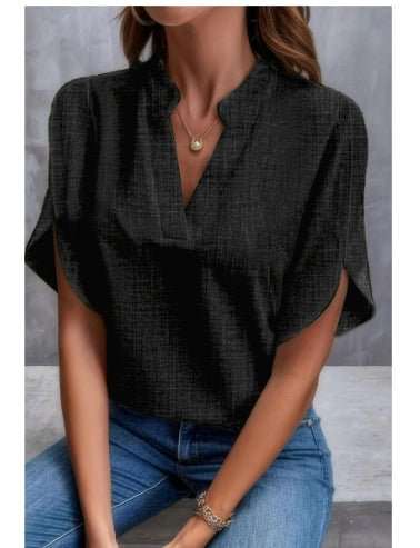 Summer Short - sleeved Chiffon Shirt New V - neck Shirt Women's Casual Versatile Clothing - AMIR BAGS INDIA PRIVATE LIMITED