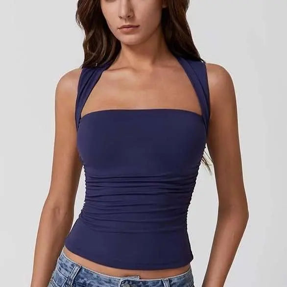 Summer Square - neck Tank Vest Ins Fashion Slim Solid Sleeveless Tops For Women Clothing - AMIR BAGS INDIA PRIVATE LIMITED