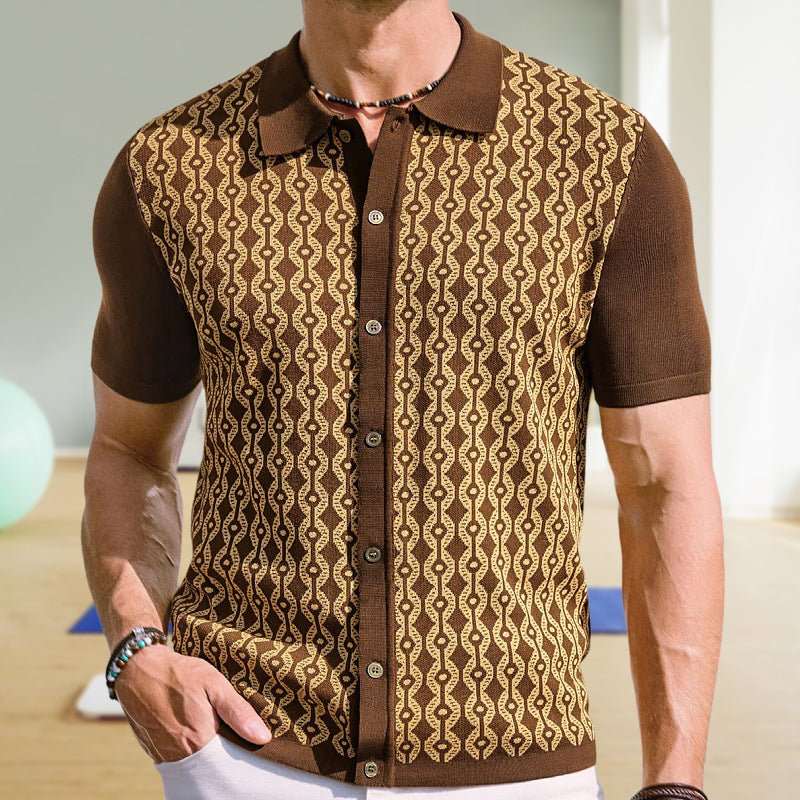 Summer Tencel Short-sleeved Sweater Lapel Jacquard Cardigan For MenProduct information:Pattern: GeometryColor: black, brown, blueDetails of clothing style: flockingSize: M,L,XL,2XL,3XLVersion: RegularThickness: ordinaryFabric name: DropshipmanAMIR BAGS INDIA PRIVATE LIMITEDnull