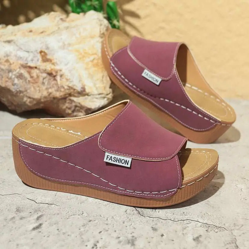 Summer Wedge Slides Slippers Fashion Fish Mouth Thick Bottom Roman Shoes Solid Color Beach Sandals For Women - AMIR BAGS INDIA PRIVATE LIMITED