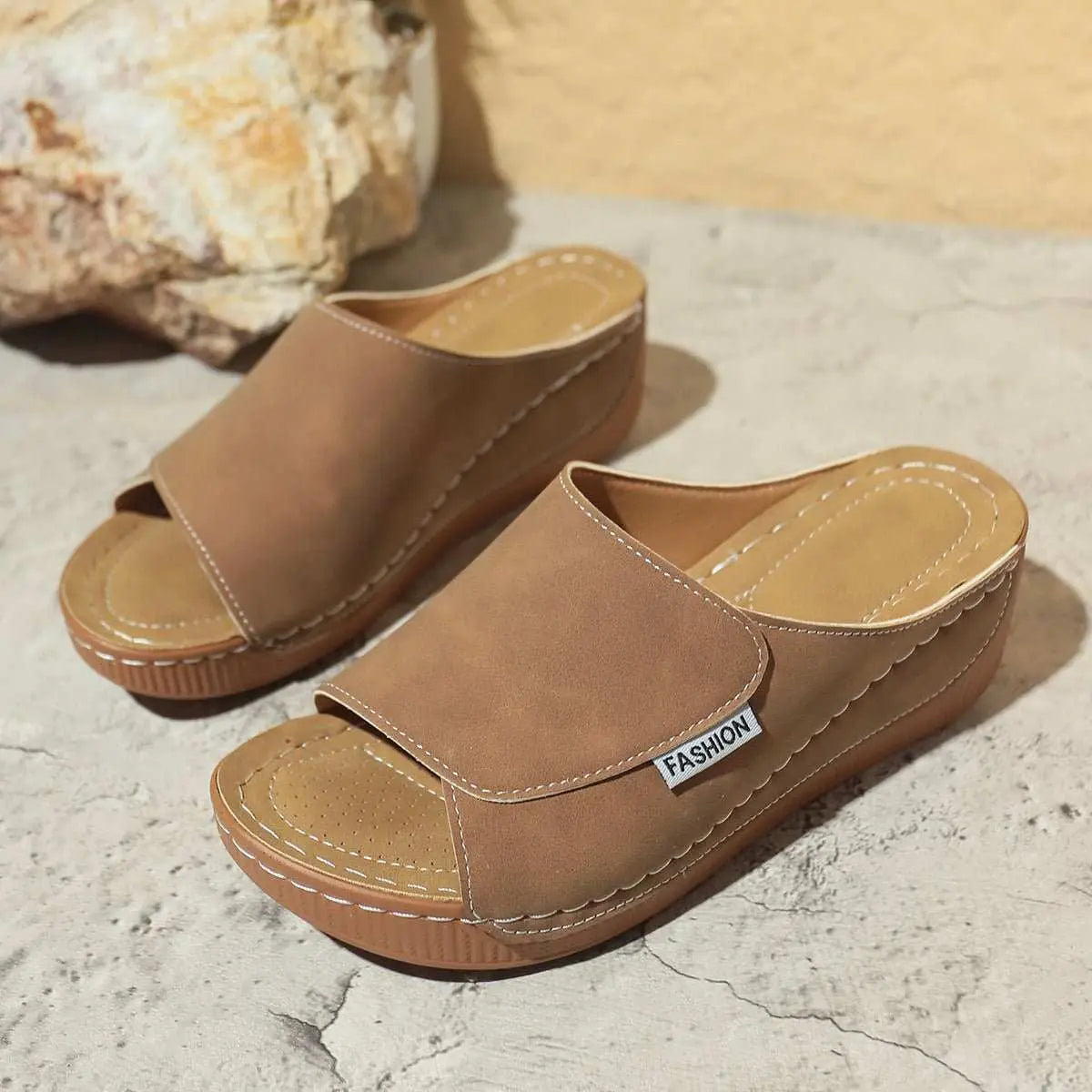 Summer Wedge Slides Slippers Fashion Fish Mouth Thick Bottom Roman Shoes Solid Color Beach Sandals For Women - AMIR BAGS INDIA PRIVATE LIMITED