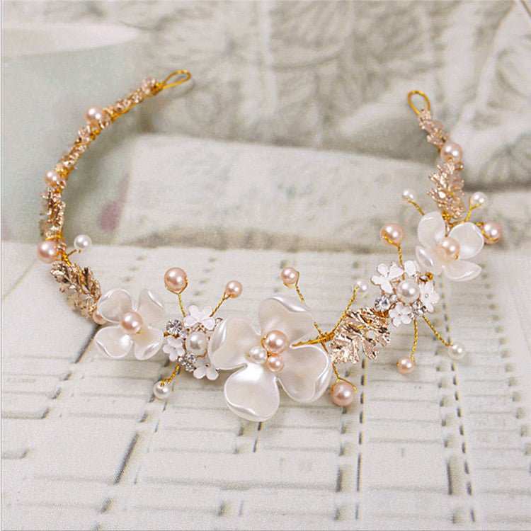 The Bride Wedding Headdress Ornaments Wholesale Pearl Ceramic Golden Hoop Luxury Wedding Headdress Wedding Accessories - AMIR BAGS INDIA PRIVATE LIMITED