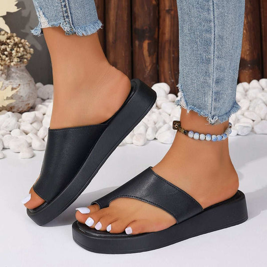 Thick - soled Clip Toe Flat Slippers Outdoor Summer Casual Solid Color Slides Shoes For Women - AMIR BAGS INDIA PRIVATE LIMITED
