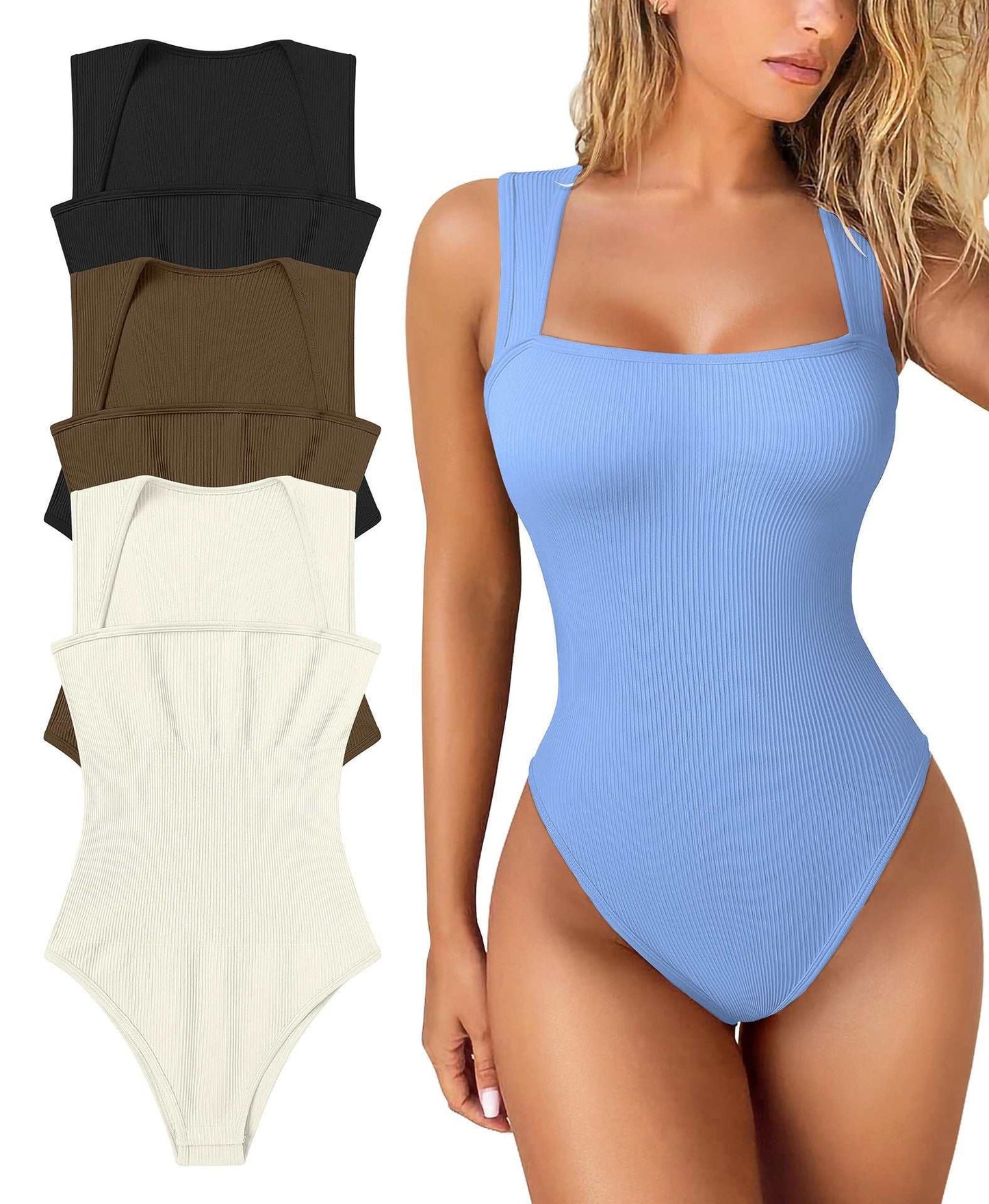 Thread Square Neck Jumpsuit Sleeveless Slim Fit Tank Top Summer Shapewear - AMIR BAGS INDIA PRIVATE LIMITED