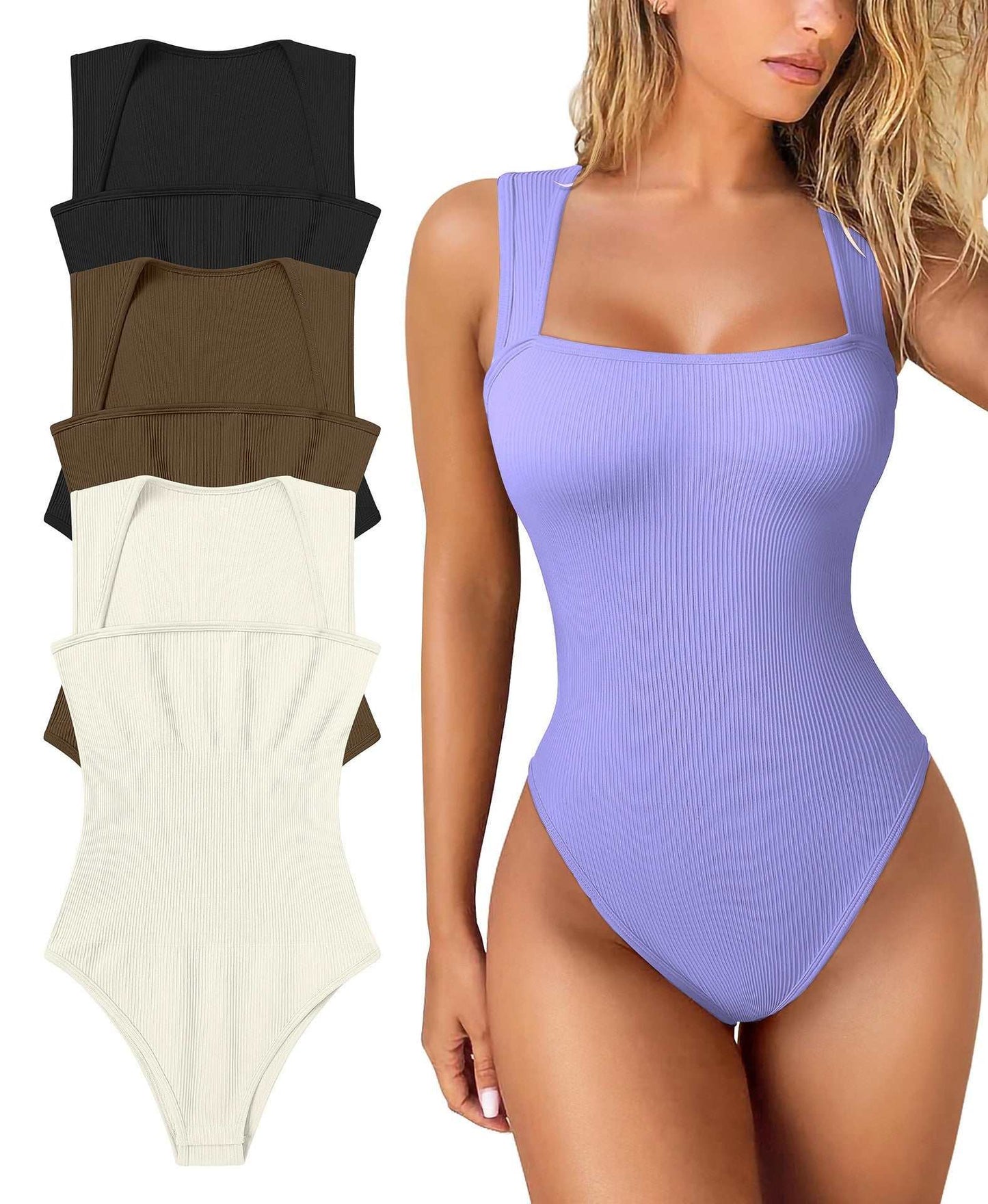 Thread Square Neck Jumpsuit Sleeveless Slim Fit Tank Top Summer Shapewear - AMIR BAGS INDIA PRIVATE LIMITED