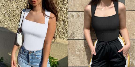 Thread Square Neck Jumpsuit Sleeveless Slim Fit Tank Top Summer Shapewear - AMIR BAGS INDIA PRIVATE LIMITED