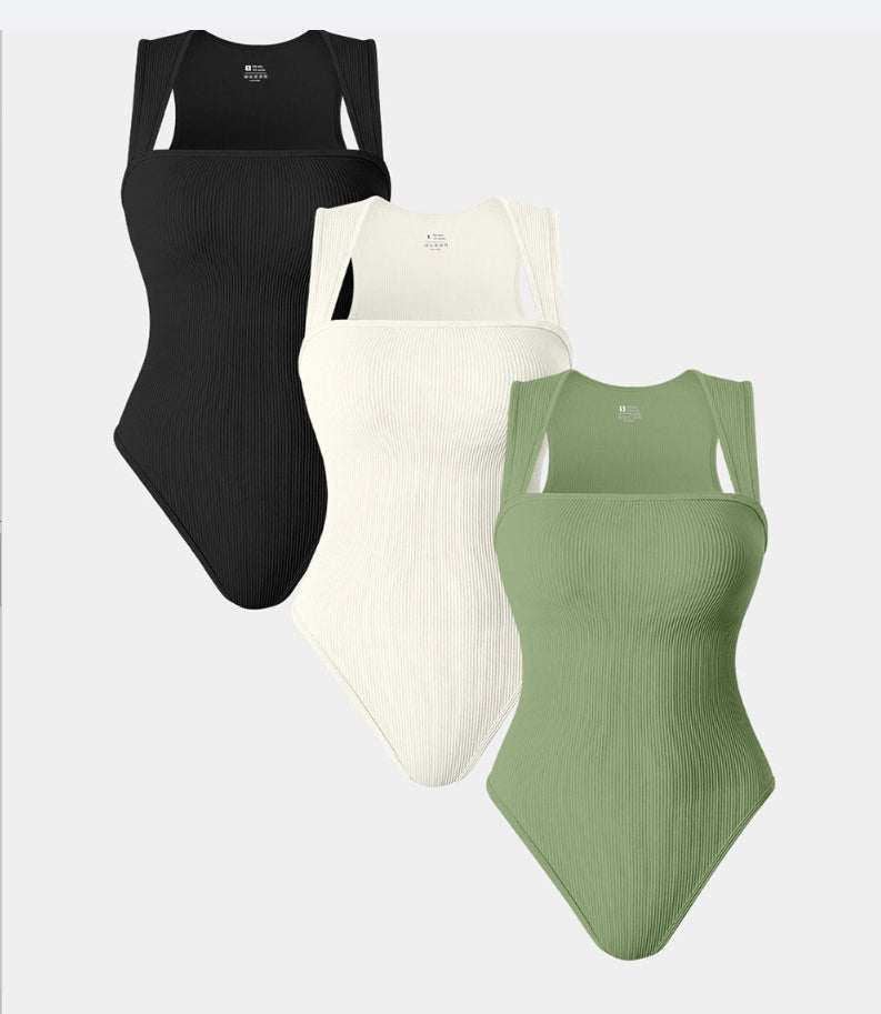 Thread Square Neck Jumpsuit Sleeveless Slim Fit Tank Top Summer Shapewear - AMIR BAGS INDIA PRIVATE LIMITED