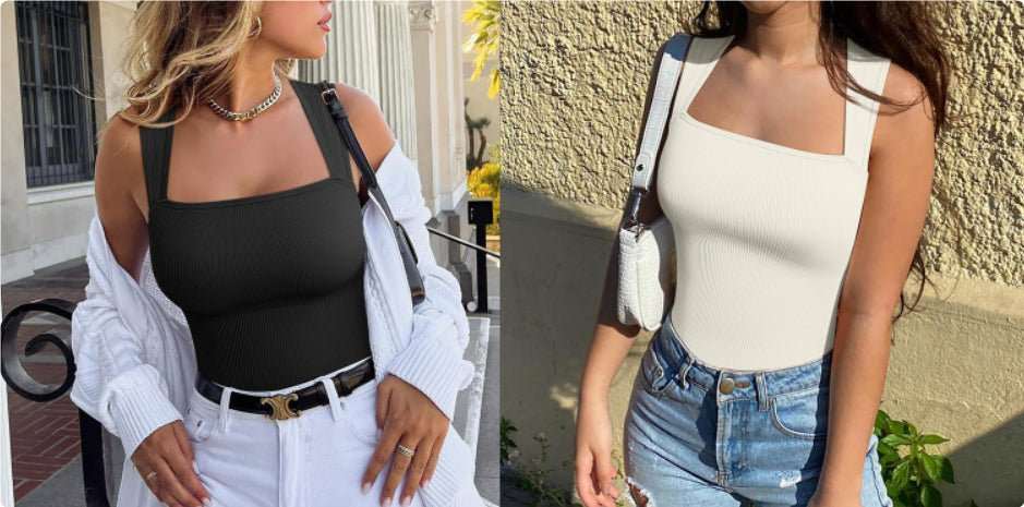 Thread Square Neck Jumpsuit Sleeveless Slim Fit Tank Top Summer Shapewear - AMIR BAGS INDIA PRIVATE LIMITED