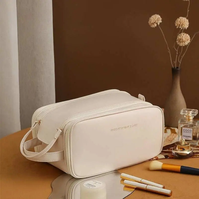 Three - layer Double Zipper U - shaped Design Cosmetic Bag Fashion High Capacity Make Up Bags Portable Pu Leather Storage Bag For Skin Care Products - AMIR BAGS INDIA PRIVATE LIMITED