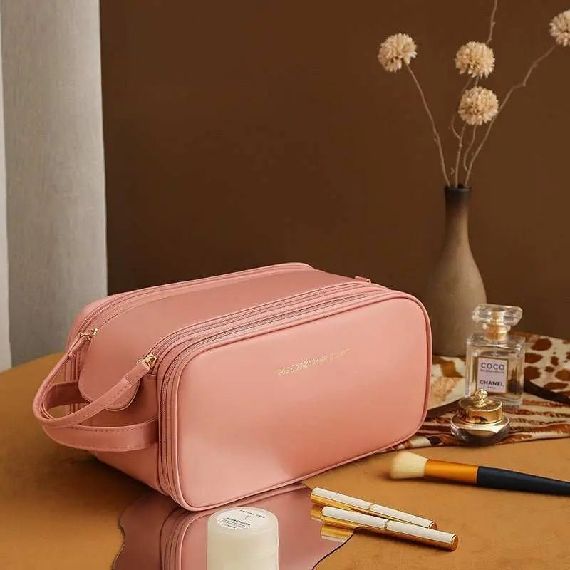 Three - layer Double Zipper U - shaped Design Cosmetic Bag Fashion High Capacity Make Up Bags Portable Pu Leather Storage Bag For Skin Care Products - AMIR BAGS INDIA PRIVATE LIMITED