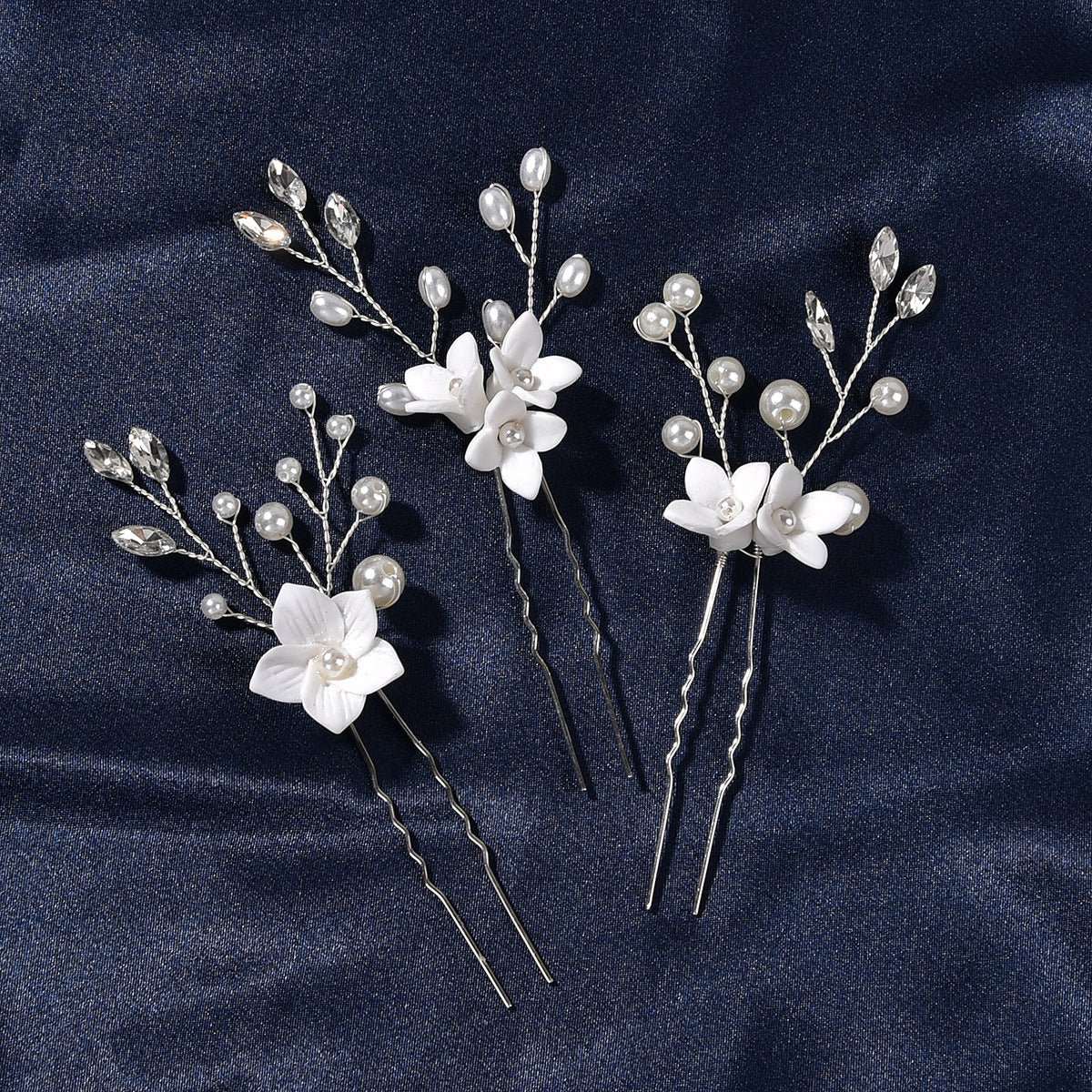 Three Sets Of White Flower U Shaped Hairpins - AMIR BAGS INDIA PRIVATE LIMITED