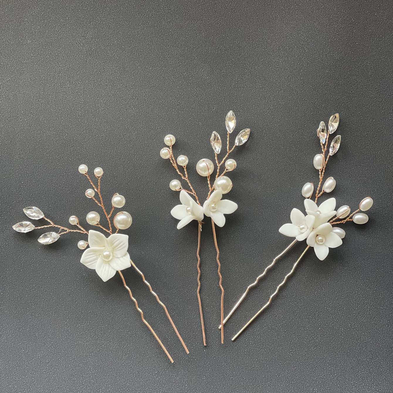 Three Sets Of White Flower U Shaped Hairpins - AMIR BAGS INDIA PRIVATE LIMITED
