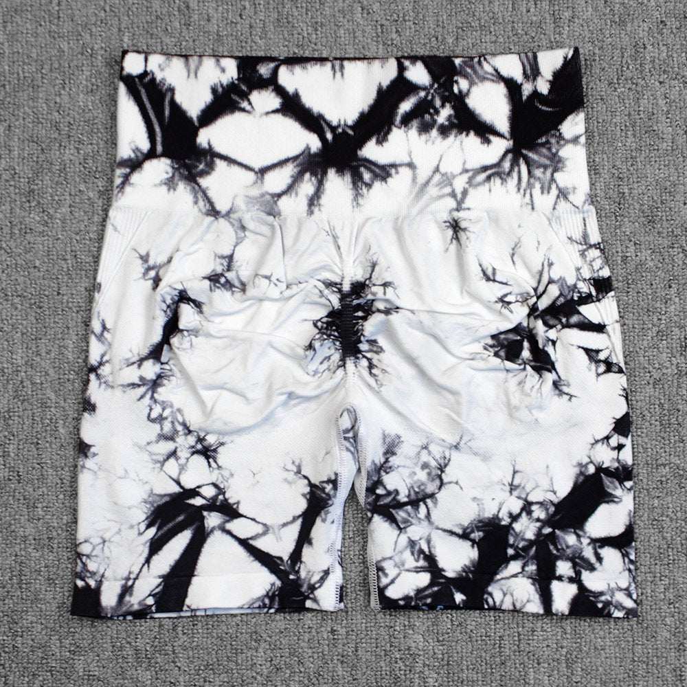 Tie - dye Printed Yoga Pants Summer Quick - drying Fitness Shorts Sexy High - waisted Hip - lifting Leggings Women Pants - AMIR BAGS INDIA PRIVATE LIMITED