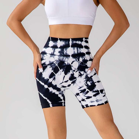 Tie - dye Printed Yoga Shorts Fashion Seamless High - waisted Hip - lifting Pant Sports Running Fitness Pants For Womens Clothing - AMIR BAGS INDIA PRIVATE LIMITED