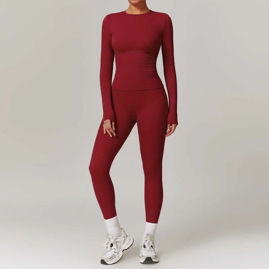 Tight - fitting Brushed Yoga Suit Quick - drying Fitness Clothes Fitness Long Sleeve Tracksuits Sports Suit Gym Top High Waist Leggings Women Sets Yoga Set - AMIR BAGS INDIA PRIVATE LIMITED