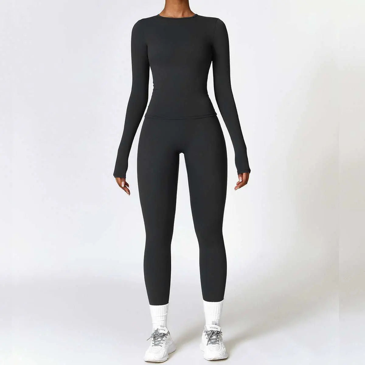 Tight - fitting Brushed Yoga Suit Quick - drying Fitness Clothes Fitness Long Sleeve Tracksuits Sports Suit Gym Top High Waist Leggings Women Sets Yoga Set - AMIR BAGS INDIA PRIVATE LIMITED