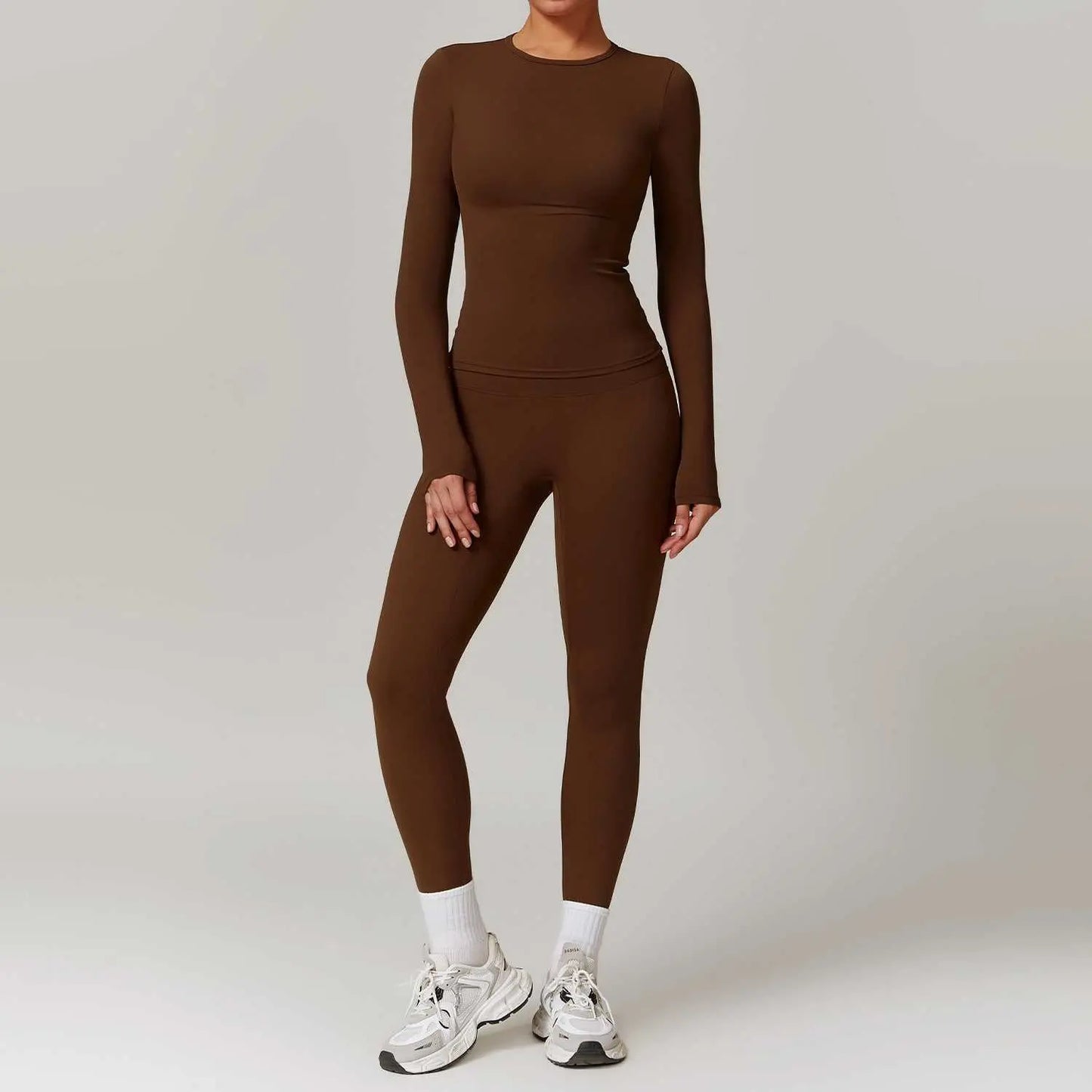 Tight - fitting Brushed Yoga Suit Quick - drying Fitness Clothes Fitness Long Sleeve Tracksuits Sports Suit Gym Top High Waist Leggings Women Sets Yoga Set - AMIR BAGS INDIA PRIVATE LIMITED