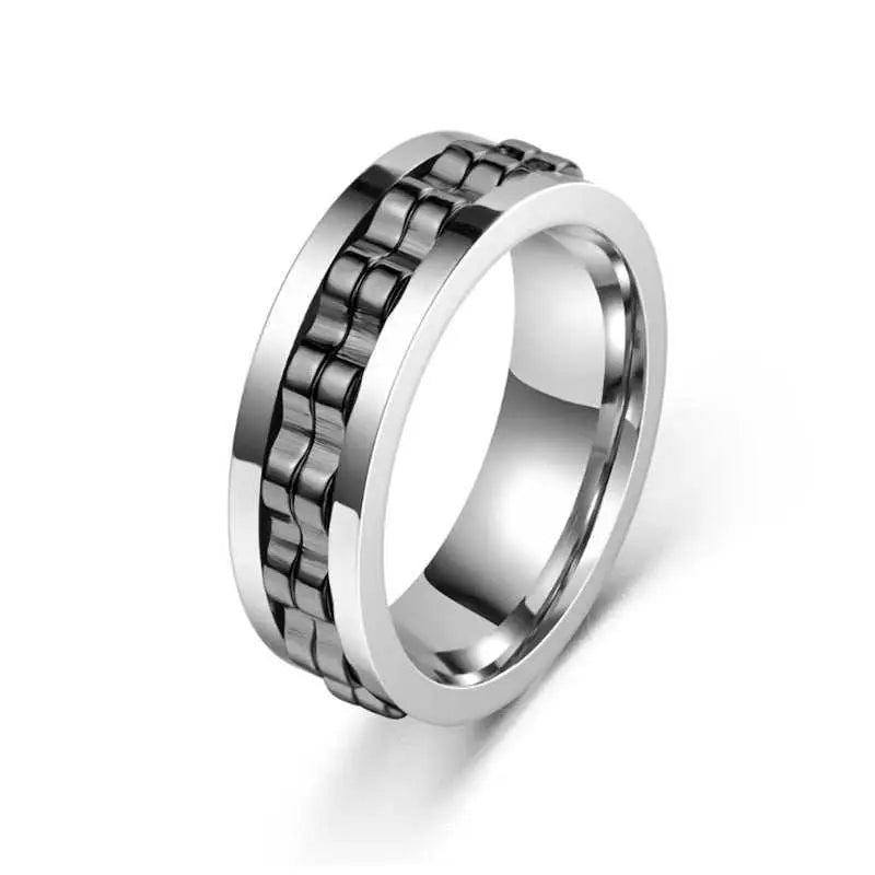 Titanium Spinner Square Texture Ring For Men High Polished Stainless Steel Gear Rotating Anxiety Fidget Rings Charm Jewelry - AMIR BAGS INDIA PRIVATE LIMITED