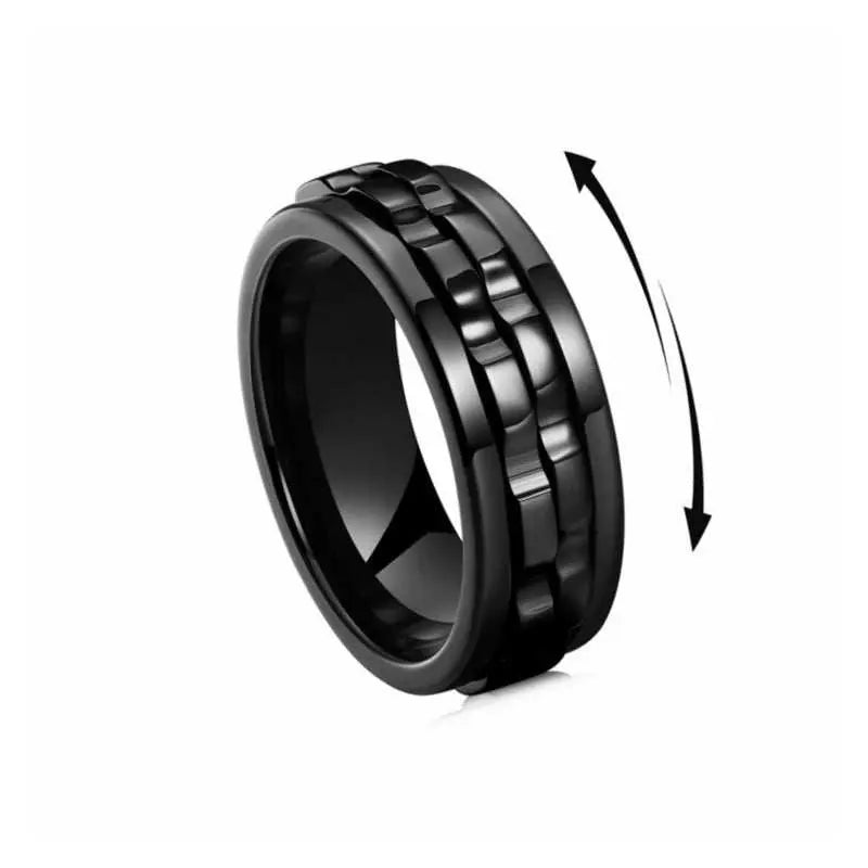 Titanium Spinner Square Texture Ring For Men High Polished Stainless Steel Gear Rotating Anxiety Fidget Rings Charm Jewelry - AMIR BAGS INDIA PRIVATE LIMITED