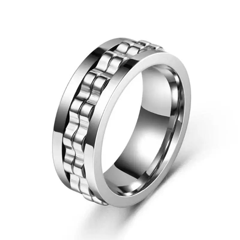 Titanium Spinner Square Texture Ring For Men High Polished Stainless Steel Gear Rotating Anxiety Fidget Rings Charm Jewelry - AMIR BAGS INDIA PRIVATE LIMITED