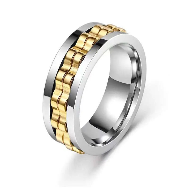 Titanium Spinner Square Texture Ring For Men High Polished Stainless Steel Gear Rotating Anxiety Fidget Rings Charm Jewelry - AMIR BAGS INDIA PRIVATE LIMITED