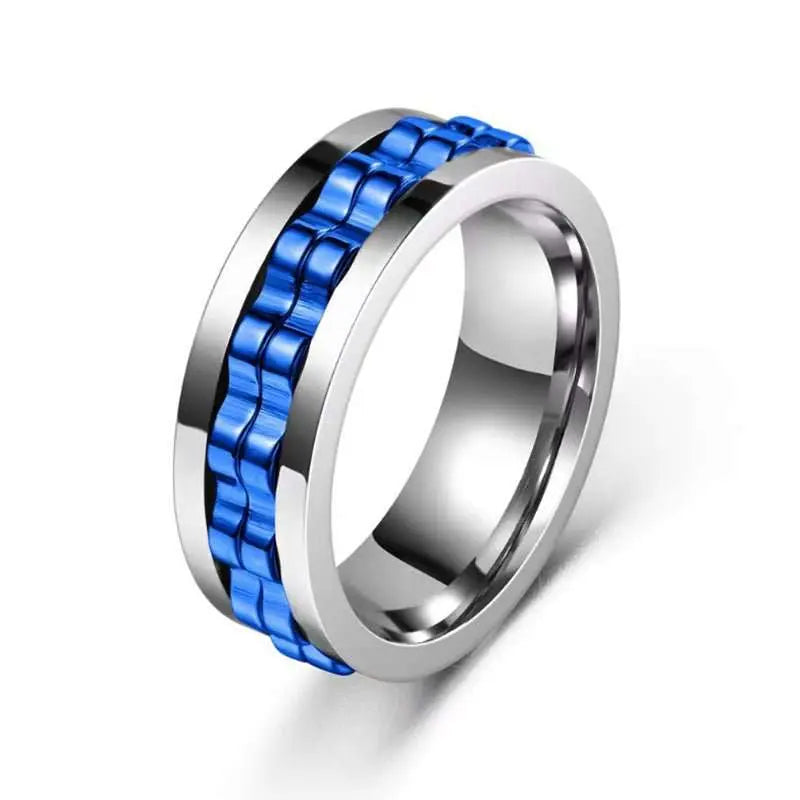 Titanium Spinner Square Texture Ring For Men High Polished Stainless Steel Gear Rotating Anxiety Fidget Rings Charm Jewelry - AMIR BAGS INDIA PRIVATE LIMITED