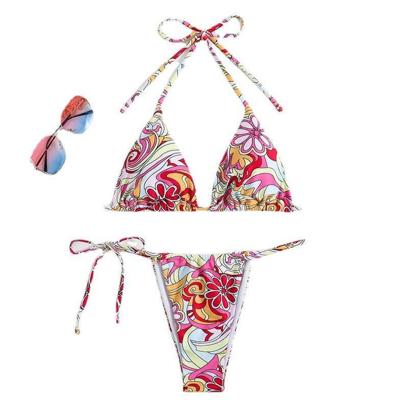 Triangle Printed Bikini For Women With Separate System And Hanging Neck Swimsuit - AMIR BAGS INDIA PRIVATE LIMITED