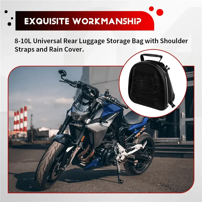 Universal Motorcycle Tail Bag Expandable 8 - 10L Universal Rear Luggage Storage Bag With Shoulder Straps And Rain Cover - AMIR BAGS INDIA PRIVATE LIMITED