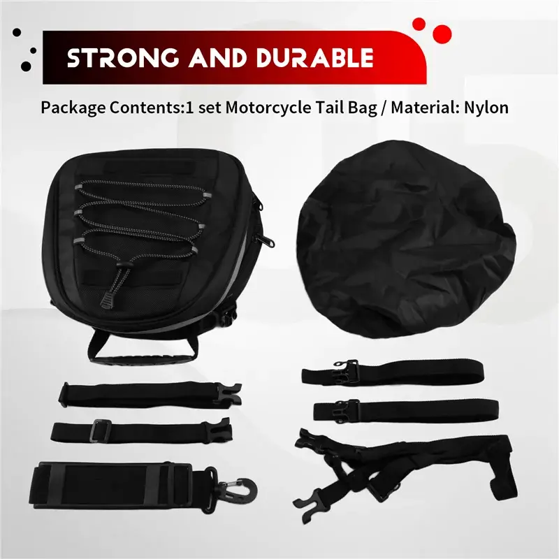 Universal Motorcycle Tail Bag Expandable 8 - 10L Universal Rear Luggage Storage Bag With Shoulder Straps And Rain Cover - AMIR BAGS INDIA PRIVATE LIMITED