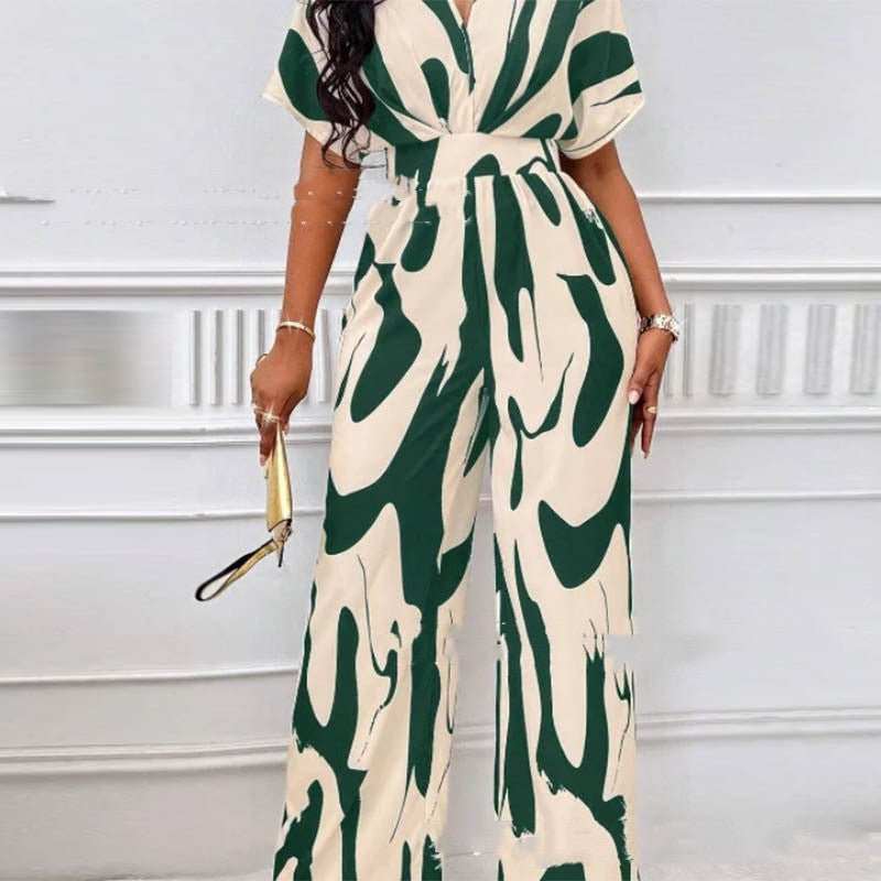 V - neck Loose Printed Long Jumpsuit - AMIR BAGS INDIA PRIVATE LIMITED