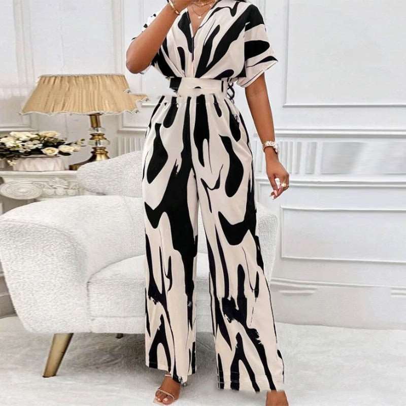 V - neck Loose Printed Long Jumpsuit - AMIR BAGS INDIA PRIVATE LIMITED