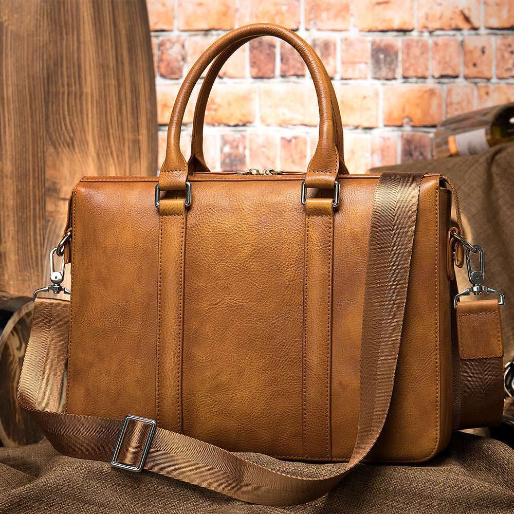 Vintage Men's Leather Briefcase Fashionable Business 14 Inch Computer Handbag - AMIR BAGS INDIA PRIVATE LIMITED