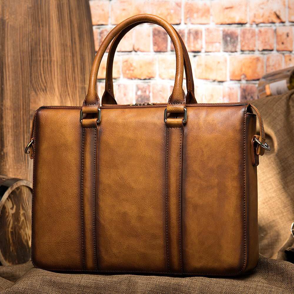 Vintage Men's Leather Briefcase Fashionable Business 14 Inch Computer Handbag - AMIR BAGS INDIA PRIVATE LIMITED