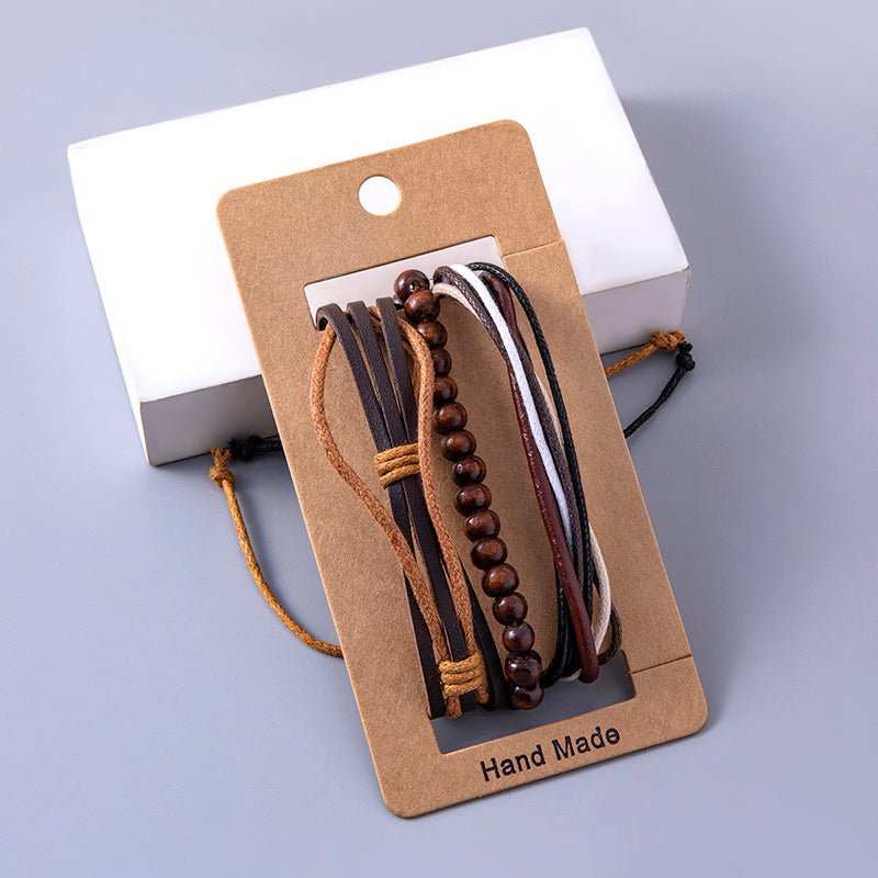 Vintage Multilayer Leather Adjustable Bracelets For Women Men Wooden Beaded Bracelet Ethnic Wrap Bracelets - AMIR BAGS INDIA PRIVATE LIMITED