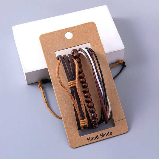 Vintage Multilayer Leather Adjustable Bracelets For Women Men Wooden Beaded Bracelet Ethnic Wrap Bracelets - AMIR BAGS INDIA PRIVATE LIMITED
